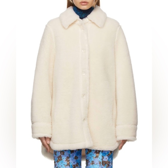 New Stand Studio White Veron Jacket Faux Shearling Wool Oversized Coat Sz 34 - Picture 1 of 16